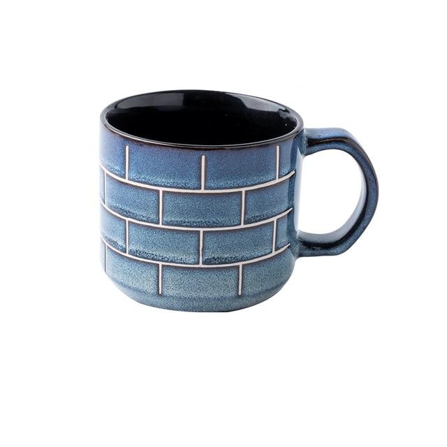 12oz Vintage Hand Glazed Simple Style Ceramic Coffee Cup Mug Blue Mugs Tile - C 