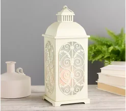 Indoor/Outdoor 18" Flickering Flame Metal Leaf Lantern by Valerie - Ivory