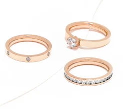 Steel by Diamonique Set of 3 Band Rings - Rosetone, 8