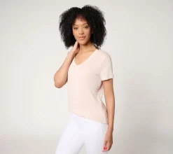 Barefoot Dreams Malibu Collection Pima Modal Slub V-Neck Tee