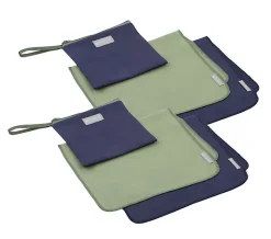 MISSION Set of 4 Cooling Towels With 2 Travel Pouches - Navy/Green