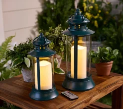 Home Reflections Indoor/Outdoor S/2 Coastal Lanterns - Teal