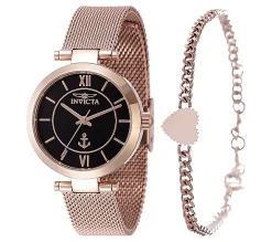 Invicta Women's Rosetone Stainless Steel Watch& Bracelet Set