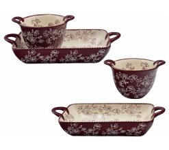 Temp-tations Floral Lace 4-piece Baker and Bowl Set - Cranberry