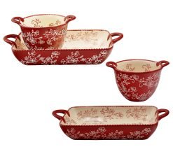 Temp-tations Floral Lace 4-piece Baker and Bowl Set - Red