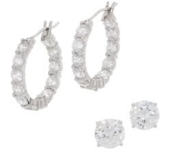 Diamonique Sterling 6.20 cttw Hoop & Stud Earr-ings Boxed Set