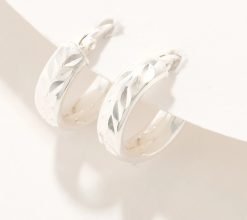 UltraFine 950 Silver Diamond Cut 1/2" Hoop Earrings - Silver