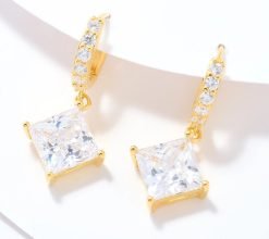 Diamonique Princess Cut Drop Huggie Earrings, Sterling Silver - Yellow