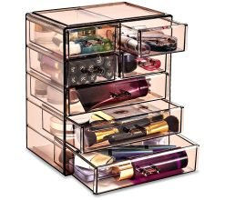 Sorbus Makeup and Jewelry Storage Case with 7 Drawers - Brown