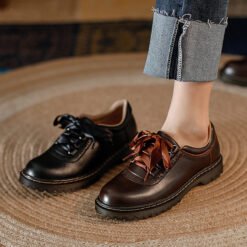 Womens Retro Silk Lace-Up Chunky-Heel Pumps