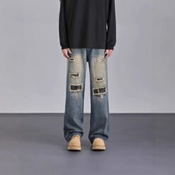 Mens American-style Streetwear Camouflage Ripped Jeans