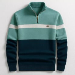 Alternative view of Business Stand-collar Knitwear Half-zip Long-sleeve T-shirt Color-block Pullover Sweaterpremium Quality