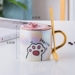 Cartoon Ceramics Mug With Lid and Spoon Coffee Milk Mugs Cute Creative Breakfast Cup Valentine's Day Wedding Birthday Gift - HELLO