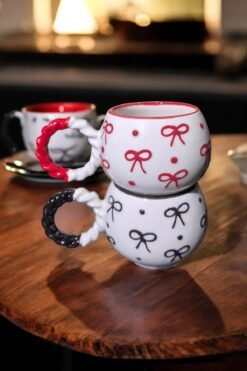 Set Of 2 Ceramic Mugs 145ml For Coffee With Knit Texture - Default