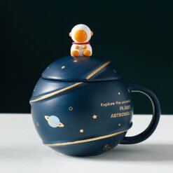 Creative Starry Ceramic Mug With Lid Spoon - Dark Blue, Simple outfit