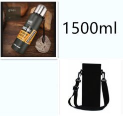 Stainless steel insulated water cup outdoor portable travel pot - Green with cup holder, 1500ml