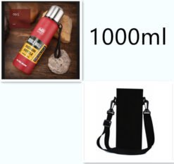 Stainless steel insulated water cup outdoor portable travel pot - Red with cup holder, 1000ml