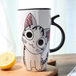 Cute Cat Ceramics Coffee Mug With Lid Large Capacity 600ml Animal Mugs Creative Drinkware Coffee Tea Cups Novelty Gifts Milk Cup - Outside