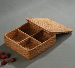 Modern Living Room Rattan Fruit Plate With Multiple Compartments And Lids - Square quad