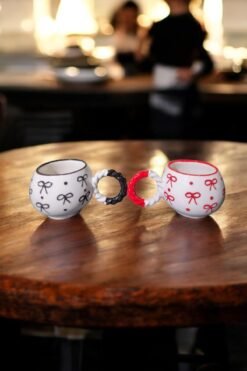 Alternative view of Set Of 2 Ceramic Mugs 145ml For Coffee With Knit Texture