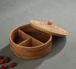 Modern Living Room Rattan Fruit Plate With Multiple Compartments And Lids - Round three grid