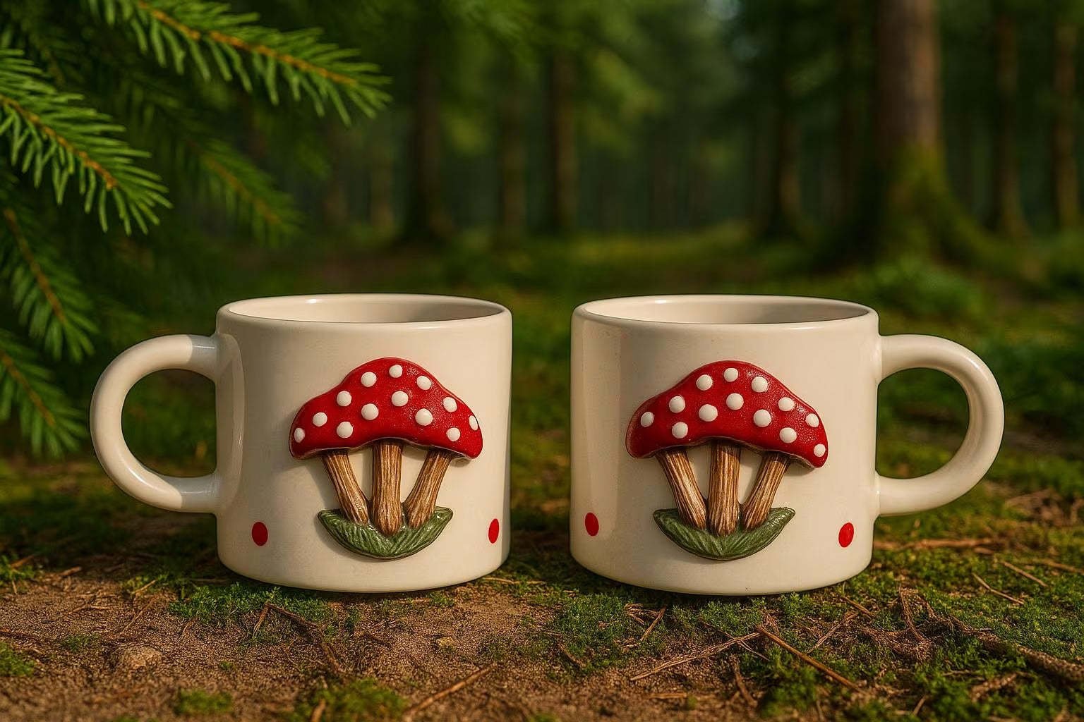 Handmade 3D Mushroom Mugs Set Of 2 With 200ml Capacity For Coffee Tea - Image 2