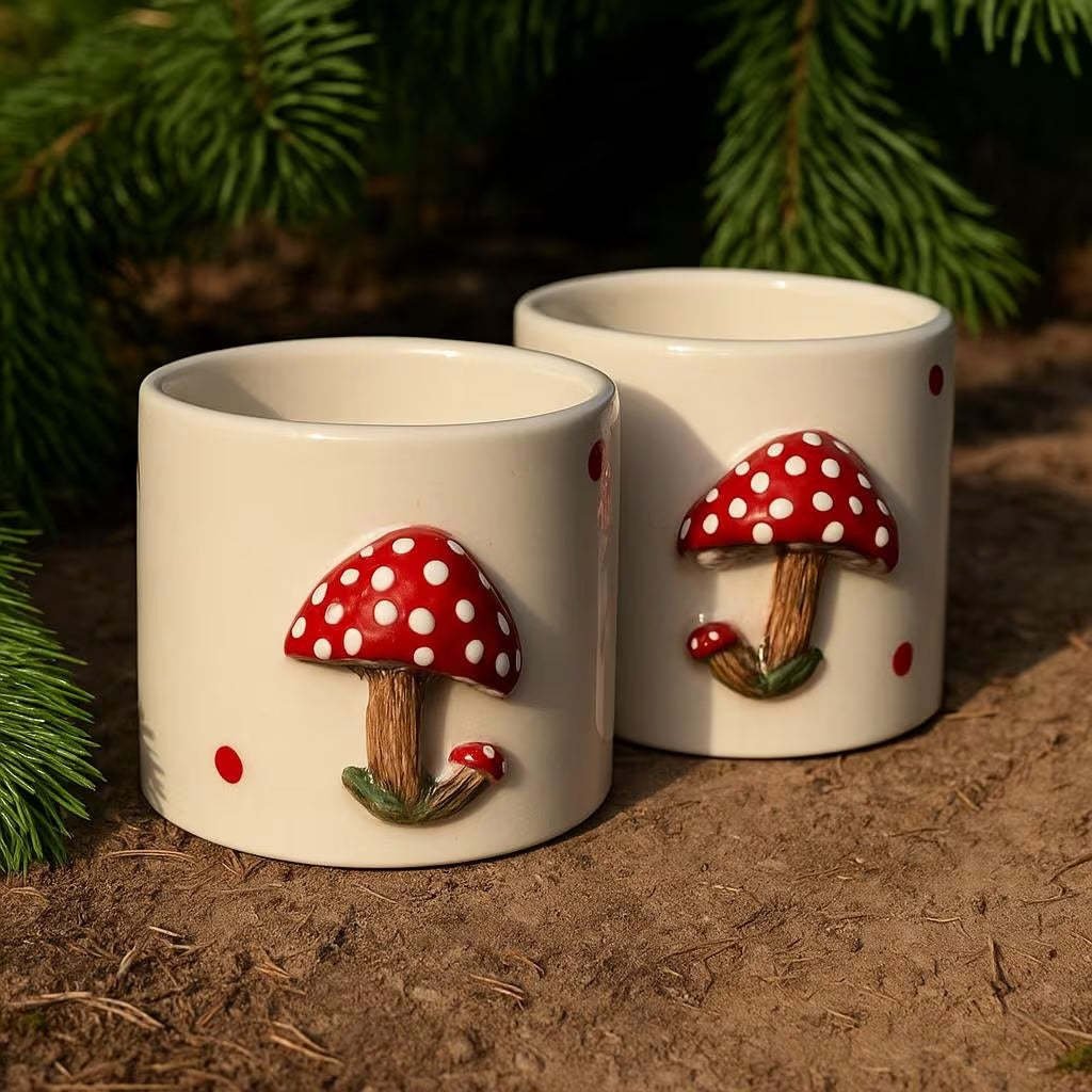 Handmade 3D Mushroom Mugs Set Of 2 With 200ml Capacity For Coffee Tea