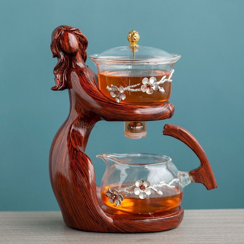 Maid Semi-automatic Tea Set Tea Making Kungfu Teapot Automatic Tea Set Heat-resistant Glass Holder Base Tea Infusers Tea Ware - Image 5