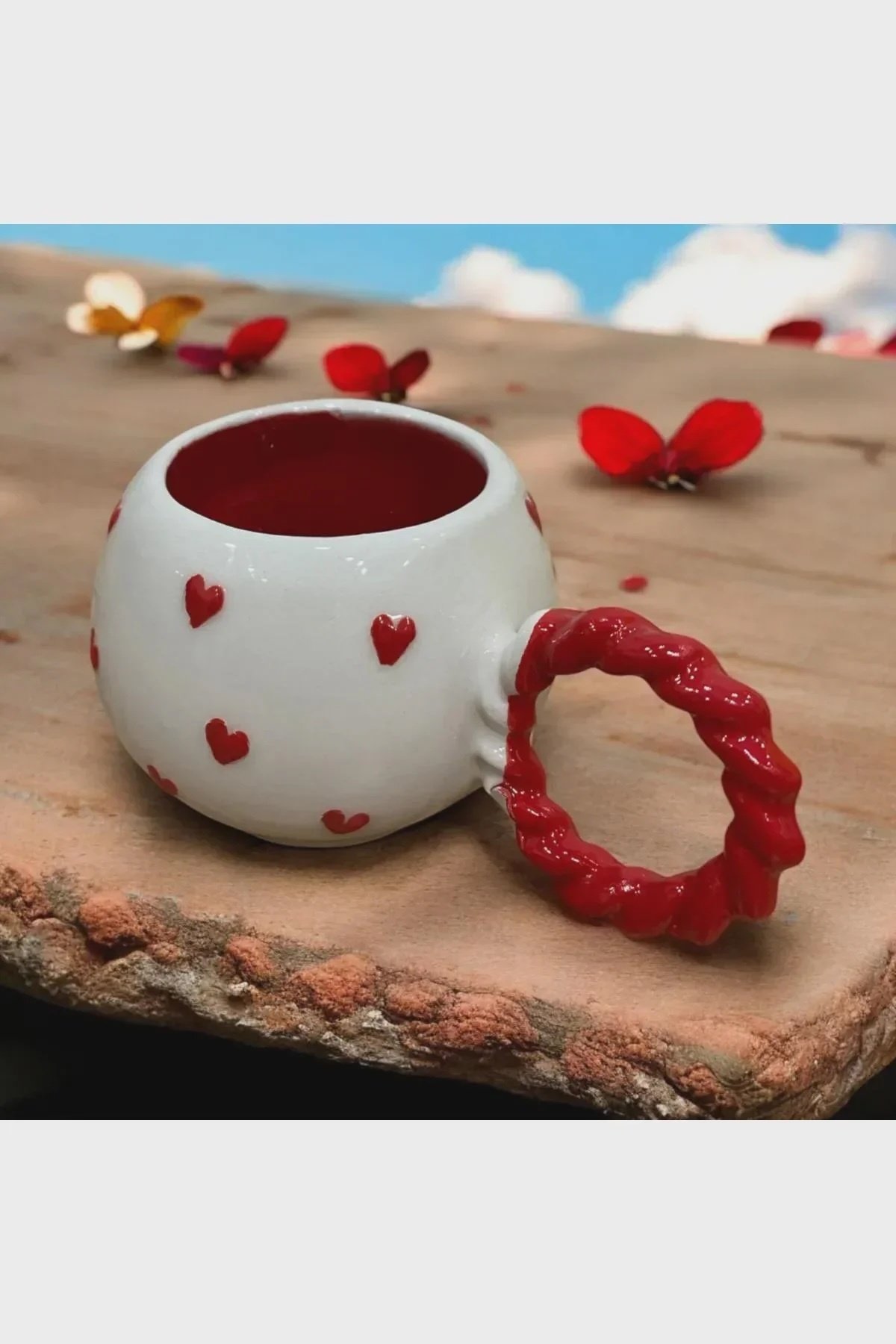 Set Of 2 Handmade Ceramic Heart Mugs With Embossed Heart Design - Image 2