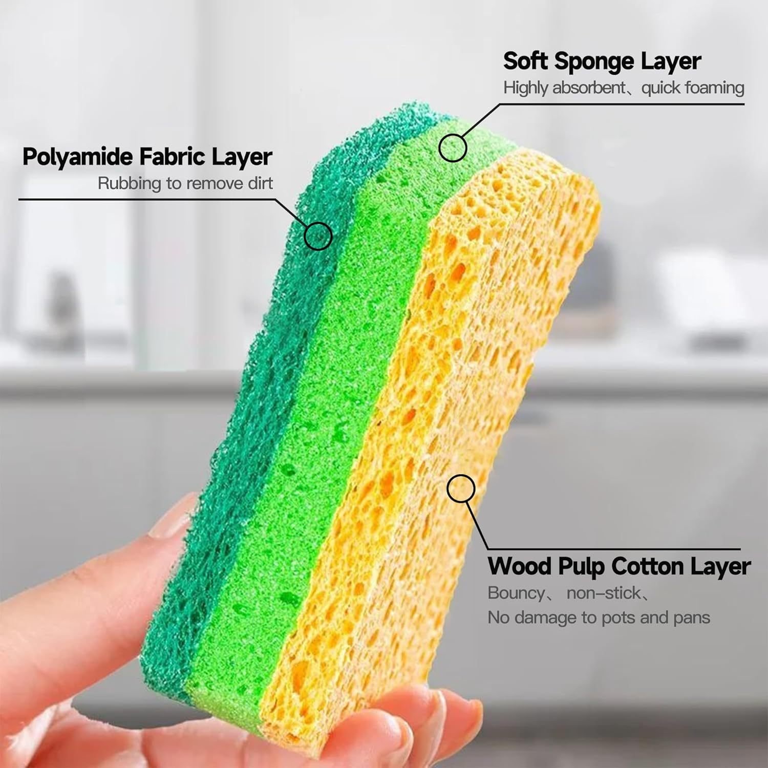 12 Pack Zero Scratch Scrub Sponges, 4 Pack, Non-Scratch Kitchen Sponges For Dishes And Cleaning - Image 3