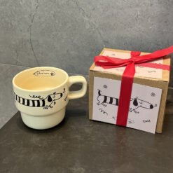 Dachshund Dog Coffee Cup Gift Box - Beige Sausage Dog, Cup