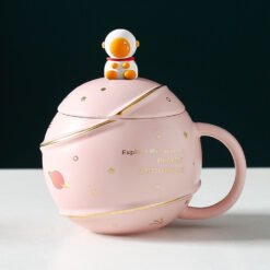 Creative Starry Ceramic Mug With Lid Spoon - Pink, Gift Box