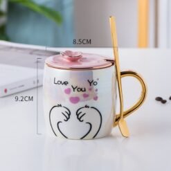 Cartoon Ceramics Mug With Lid and Spoon Coffee Milk Mugs Cute Creative Breakfast Cup Valentine's Day Wedding Birthday Gift - Love cat