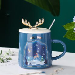 Drinkware Christmas Mugs Coffee Cups Ceramic Merry Christmas Cups With Spoon Christmas Gifts For Coffee Cup Mug Handgrip Cup - Blue