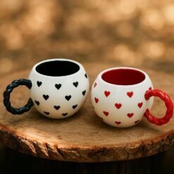 Set Of 2 Handmade Ceramic Heart Mugs With Embossed Heart Design - Default