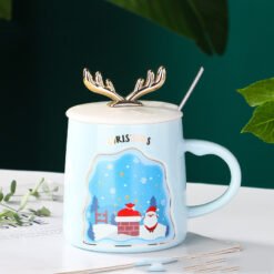 Drinkware Christmas Mugs Coffee Cups Ceramic Merry Christmas Cups With Spoon Christmas Gifts For Coffee Cup Mug Handgrip Cup - White