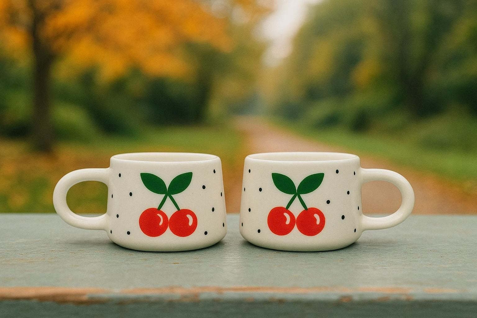 Set Of 2 Handmade Cherry Mugs With Cherry Design For Your Kitchen - Image 3
