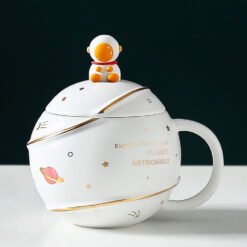 Creative Starry Ceramic Mug With Lid Spoon - White, Simple outfit