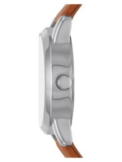 Alternative view of Time and Tru Women's Analog Watch: Silver Tone Round Case, Crystal Accent on Faux Mother of Pearl Dial, Brown Faux Leather Perforated Strap (FMDOTT054)