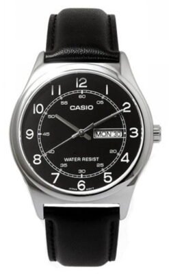 Casio Men's Analog Quartz Stainless Steel/Black Leather Watch MTPV006L-1B2