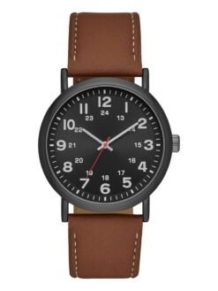 GEORGE Men's Watch: Gunmetal Case, Black Easy Read Dial, Cognac Vegan Leather Band (FMDOGE009)