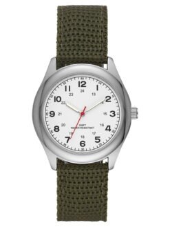 GEORGE Men's Watch: Silvertone Case, White Easy Read Dial, Olive Green Nylon Strap (FMDOGE006)