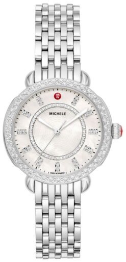 Michele Sidney Classic Stainless Steel Mother-of-Pearl Dial Diamonds Womens Watch MWW30B000001