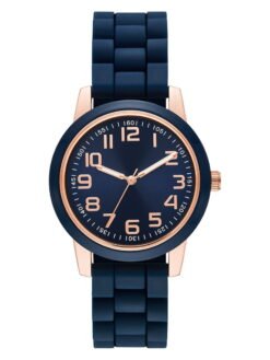 Time & Tru Women's Wristwatch: Rose Gold Case, Blue Bezel, Easy Read Dial, Silicone Strap (FMDOTT073)