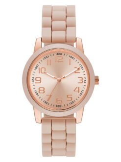 Time & Tru Women's Wristwatch: Rose Gold Case, Blush Bezel, Easy Read Dial, Silicone Strap (FMDOTT072)