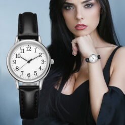 Transer Women's Classic Fashion Leather Strap Wristwatch, Black & Gold