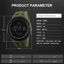 Alternative view of SKMEI Men's Watch Waterproof Digital Sport Watch  Military Digital Watches for men Alarm Back Light Classic Large Face Watch Army Green