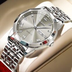Alternative view of OLEVS Watch for Men Diamond Business Dress Analog Quartz Stainless Steel Waterproof Luminous Date Two Tone Luxury Casual Wrist Watch
