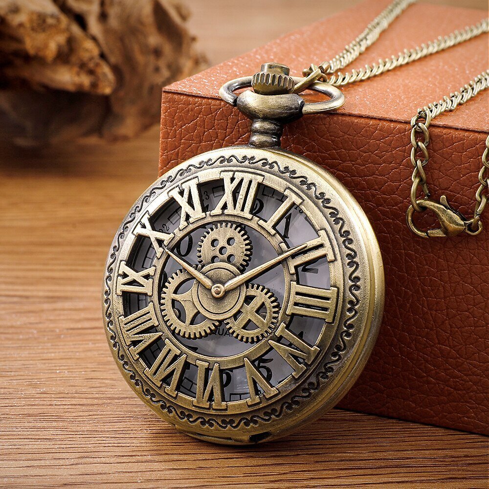 antique steampunk vintage roman numerals quartz pocket watch bronze case necklace pendant clock chain mens women antique steampunk vintage roman numerals quartz pocket watch bronze case necklace pendant clock chain mens women
