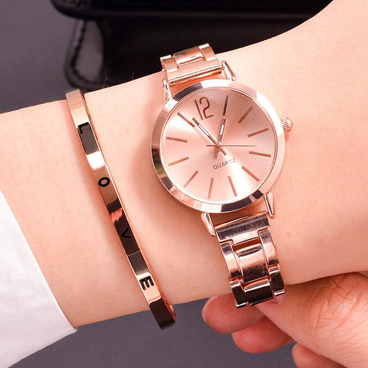 2pcs set watch luxury women simple dial hollow strap fashion gold bracelet quartz wristwatch student ladies watches reloj mujer 2pcs set watch luxury women simple dial hollow strap fashion gold bracelet quartz wristwatch student ladies watches reloj mujer